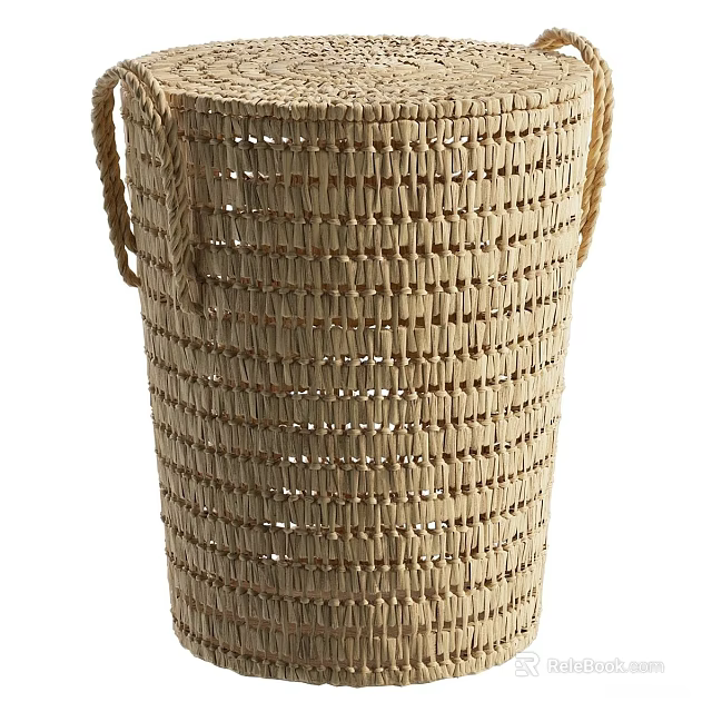 Handmade Woven Storage Basket With Handles For Home Organization Natural Design 3d model 