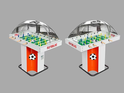 Foosball Table Amusement Equipment With Transparent Dome Cover Orange White Base And Green Playfield 3d model
