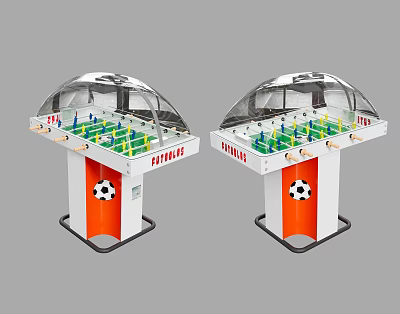 Foosball Table Amusement Equipment With Transparent Dome Cover Orange White Base And Green Playfield 3d model