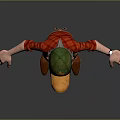 Man Wearing Green Cap with Yellow Badge Red Shirt Brown Apron Blue Pants Arms Outstretched