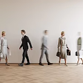 Group of Business Professionals Walking in Modern Corridor With Light Walls And Wooden Floors