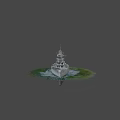 Large Military Battleship Sailing on Blue Ocean with Turrets and Waves