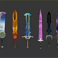 Vibrant Fantasy Swords With Intricate Hilts Starry Patterns And Colorful Blades