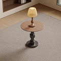 Round Side Table With Wooden Top Black Base And Stylish Lamp In Cozy Living Room