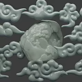 Light Green Jade Sculpture with Central Sphere Carving Surrounded by Intricate Cloud Patterns 3d model