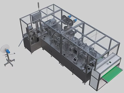 Automated Industrial Equipment Production Line With Transparent Enclosure Mechanical Components And Conveyor Belt 3d model