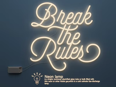 Neon Light Set USB Powered Wall Decor Kids Room with Break the Rules Message 3d model