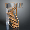 Modern Wooden Staircase With Black Metal Railings Open Design And Reflective Surface