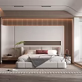 Modern Bedroom Interior Design With Bed Pillows Wardrobe Accent Chair And Area Rug