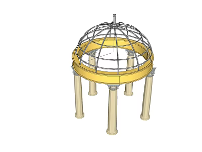 Architectural Dome Structure With Golden Framework And Supporting Columns 3d model