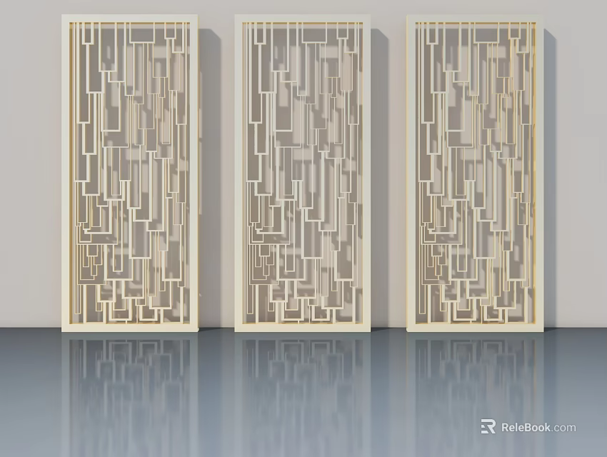 Three Panel Swing Doors With Intricate Geometric Pattern Design For Interior Decor 3d model