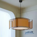 Modern Circular Chandelier With Brown Shade And Transparent Frame In Living Room