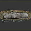 Natural Wooden Log Decoration With Green Grass Growing Around Base