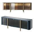 Modern Blue TV Stand With Gold Metal Legs And Slatted Front Design