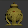 Elegant Golden Decorative Ornament Piece With Intricate Design Red Gemstones And Sturdy Base
