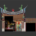 Traditional Chinese Architectural Design With Colorful Roof Dragon Sculptures And Red Doors