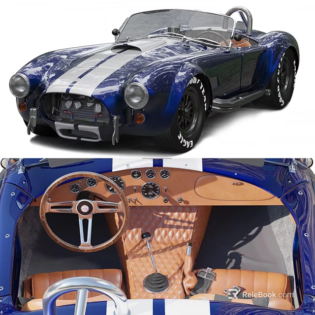 Blue Vintage Sports Car Exterior And Interior Details 3d model 