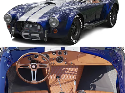 Blue Vintage Sports Car Exterior And Interior Details 3d model