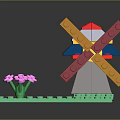 Colorful Building Blocks Windmill With Green Base And Pink Flowers