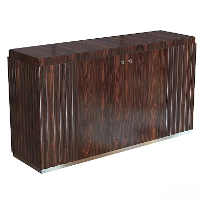 Modern Dark Wood Cabinet With Vertical Groove Design And Metal Base Trim 3d model