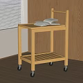 Modern Wooden Side Table with Wheels and Open Book on Top in Living Room