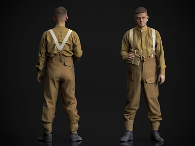 Man In Yellow Suspender Overalls Front And Back View On Black Background 3d model