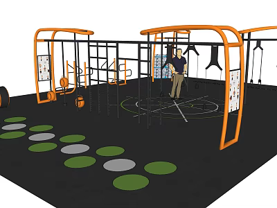 Functional Fitness Training Equipment With Orange Frames Suspension Tools And Floor Markers 3d model