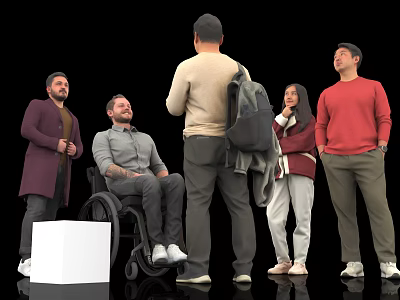 Diverse Group of People Chatting Casually with Standing and Wheelchair Seated Individuals 3d model