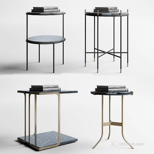 Modern Side Tables With Metal Frames And Marble Tabletops For Home Decor 3d model