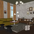 Elegant Living Room Interior Design With Green Sofa Black Stools And Wall Art