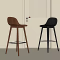 Modern Minimalist Brown And Black Bar Stools With Wooden Structure And Metal Footrest