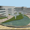 Modern Hospital Building Complex With Green Roofs Surrounding Roads Parking Areas And Illuminated Design