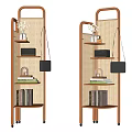 Modern Wooden Bookcases With Multiple Shelves Books Decorative Vases And Bags On Wheels