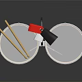 Professional Golden Double Drums Set On Silver Stand With Transparent Heads And Wooden Drumsticks