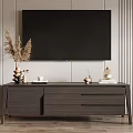 Modern TV Stand With Flat Screen TV Pampas Grass Candles And Books