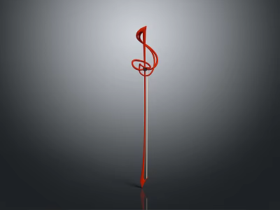 Modern Red Treble Clef Sculpture With Slim Pole On Gray Backdrop 3d model