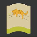 Light Yellow Baby Crib With Cartoon Kangaroo Design Green Legs And Light Gray Mattress