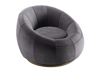 Elegant Gray Velvet Round Single Seater Sofa With Modern Gold Base Design 3d model