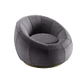 Elegant Gray Velvet Round Single Seater Sofa With Modern Gold Base Design