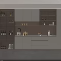 Elegant Modern Wine Cabinet With Glass Doors LED Lighting And Wine Bottles