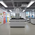 Modern Laboratory Interior With Workbenches Stools Ventilation And Glass Walls 3d model
