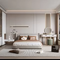 Modern Bedroom Interior Design With Cozy Bed Nightstand Dressing Table Mirror And Wardrobe