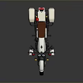 White Police Motorcycle With Red Emergency Lights Brown Leather Seat And White Side Storage Boxes