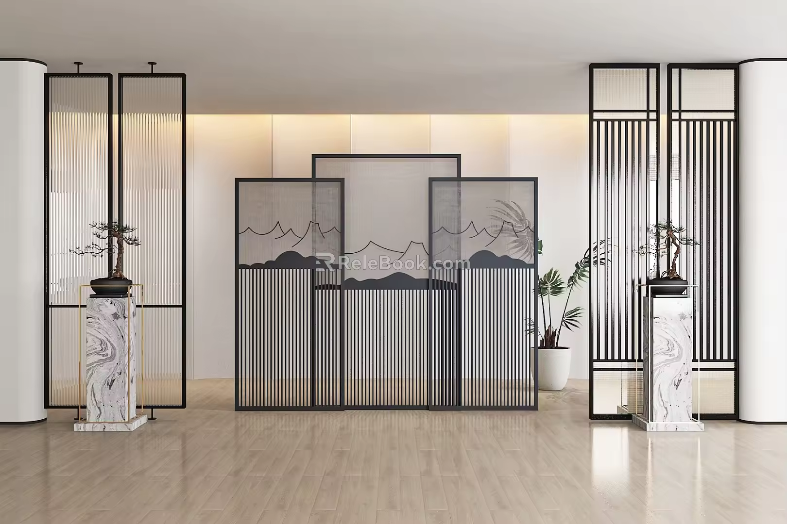 New Chinese Partition Screen Hollow Pattern 3d model