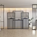 New Chinese Partition Screen Hollow Pattern 3d model