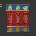 Ornamental Decorative Panel With Blue Background Red Sections And Yellow Floral Motifs