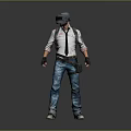 A Man Wearing Tactical Helmet White Shirt Black Tie Blue Jeans Backpack And Gloves