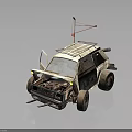 Worn Out Modified Vehicle With Open Engine Compartment Antenna And Rusty Tires 3d model
