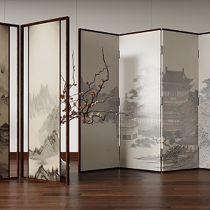 New Chinese-style Screen Partition Folding Screen 3d model