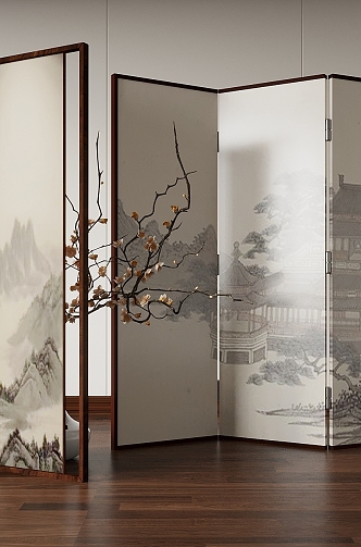 New Chinese-style Screen Partition Folding Screen 3d model